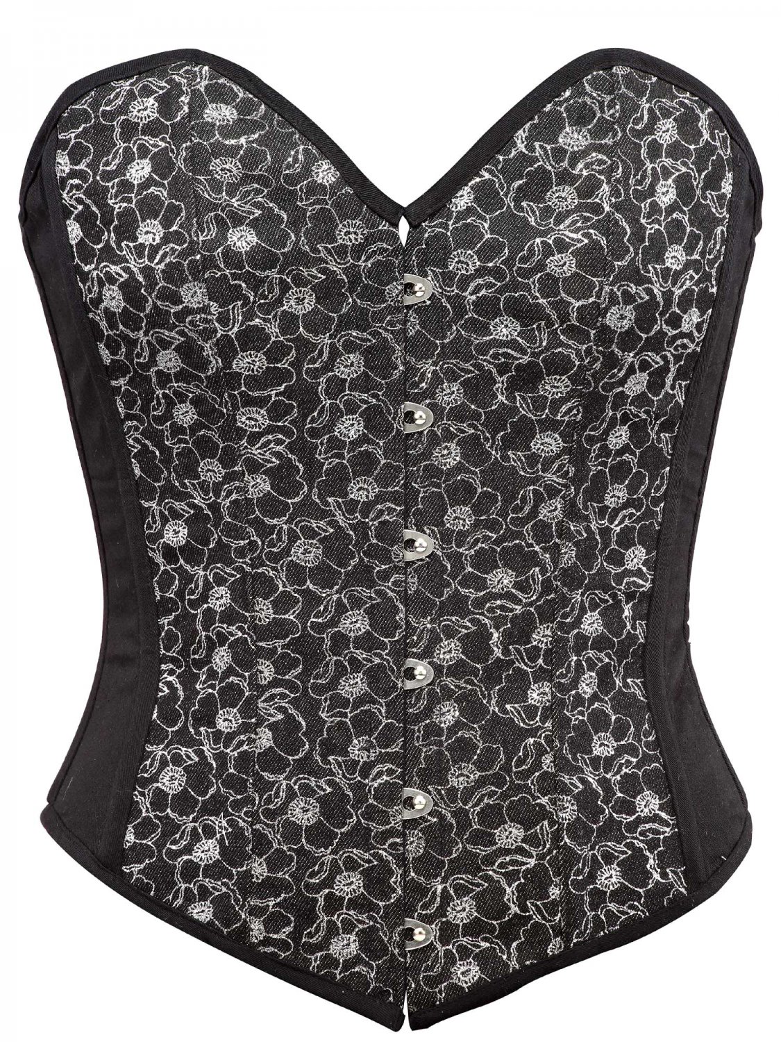 Black Denim with Sparkle Embossing Fabric Steel Boning Overbust Corset Bustier (Body Waist32inch)