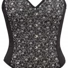 Black Denim with Sparkle Embossing Fabric Steel Boning Overbust Corset Bustier (Body Waist-40inch)