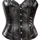Black Faux Leather Steel Boning Overbust Corset Bustier (Body Waist-24inch)