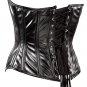 Black Faux Leather Steel Boning Overbust Corset Bustier (Body Waist-26inch)