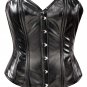 Black Faux Leather Steel Boning Overbust Corset Bustier (Body Waist-28inch)