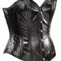 Black Faux Leather Steel Boning Overbust Corset Bustier (Body Waist-28inch)
