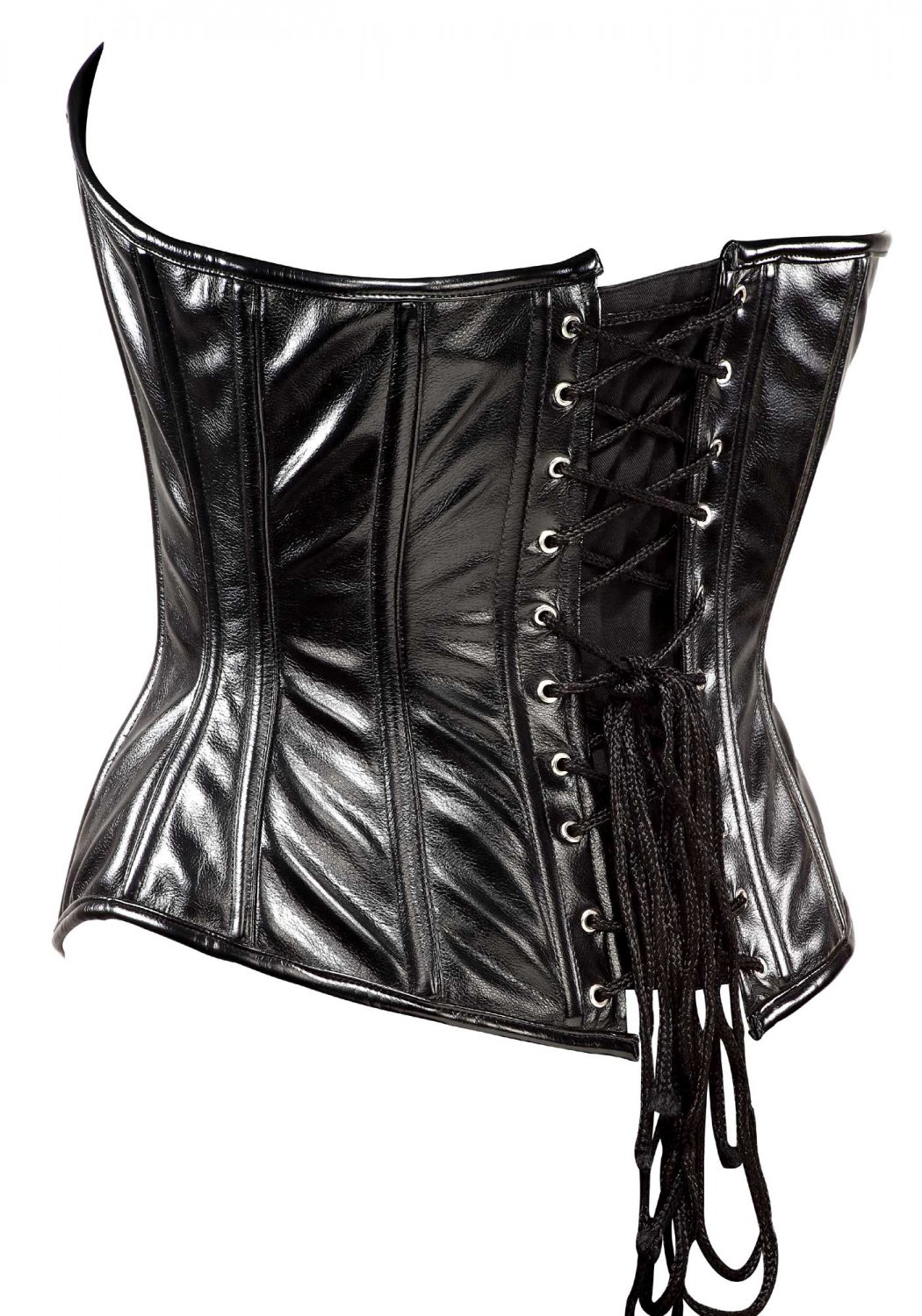 Black Faux Leather Steel Boning Overbust Corset Bustier (Body Waist30inch)