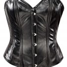 Black Faux Leather Steel Boning Overbust Corset Bustier (Body Waist-34inch)