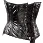 Black Faux Leather Steel Boning Overbust Corset Bustier (Body Waist-34inch)