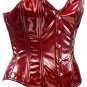 Red Faux Leather Steel Boning Overbust Corset Bustier (Body Waist-24inch)