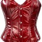 Red Faux Leather Steel Boning Overbust Corset Bustier (Body Waist-32inch)