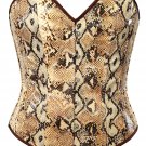 Cobra Print on White Faux Leather Steel Boning Overbust Corset Bustier (Body Waist-28inch)