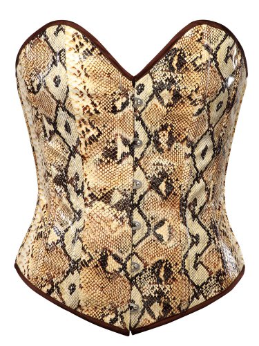 Cobra Print on White Faux Leather Steel Boning Overbust Corset Bustier (Body Waist-28inch)