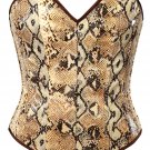 Cobra Print on White Faux Leather Steel Boning Overbust Corset Bustier (Body Waist-32inch)