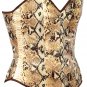 Cobra Print on White Faux Leather Steel Boning Overbust Corset Bustier (Body Waist-40inch)