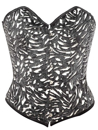 Black Fur Embossed Fabric Cutwork Steel Boning Overbust Corset - Miracle Corsets (Body Waist-28inch)
