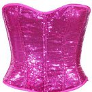 Pink Sequin Fabric Steel Boning Overbust Fashion Corset Waist Cincher Bustier