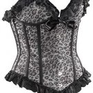 Black & Silver Leopard Fabric Steel Boning Overbust Fashion Corset Waist Bustier