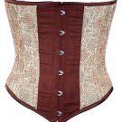 Chocolate Suede Cream Brocade Fabric Steel Boning Underbust Fashion Corset
