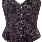 Black Floral Fabric Cutwork Steel Boning Overbust Corset Bustier