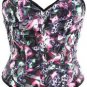 Floral Patches Fabric Steel Boning Overbust Corset Bustier