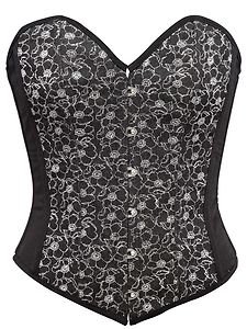 Black Denim with Sparkle Embossing Fabric Steel Boning Overbust Corset Bustier