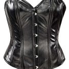 Black Faux Leather Steel Boning Overbust Corset Bustier - Miracle Corsets