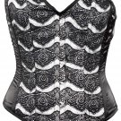 Black Satin Ornamental Fabric Steel Boning Overbust Corset Bustier (Body Waist-26inch)