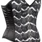 Black Satin Ornamental Fabric Steel Boning Overbust Corset Bustier (Body Waist-26inch)