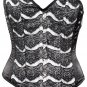 Black Satin Ornamental Fabric Steel Boning Overbust Corset Bustier (Body Waist-28inch)