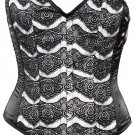 Black Satin Ornamental Fabric Steel Boning Overbust Corset Bustier (Body Waist-32inch)