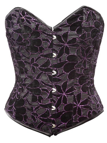 Black Floral Fabric Cutwork Steel Boning Overbust Corset - Miracle Corsets (Body Waist-36inch)