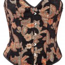 Black Floral Tapestry Fabric Steel Boning Overbust Fashion Corset Bustier (Body Waist-28inch)