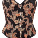 Black Floral Tapestry Fabric Steel Boning Overbust Fashion Corset Bustier (Body Waist-36inch)