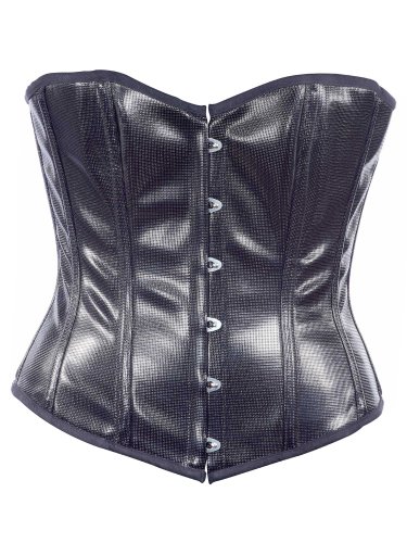 Check Design Black Faux Leather Fabric Steel Boning Overbust Fashion Corset (Body Waist-28inch)