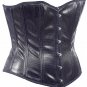 Check Design Black Faux Leather Fabric Steel Boning Overbust Fashion Corset (Body Waist-36inch)