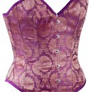 Purple Ethnic Indian Fabric Steel Boning Overbust Fashion Corset (Body Waist-24inch)