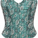 Green Floral Jacquard Fabric Steel Boning Overbust Fashion Corset -(Body Waist-28inch)