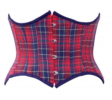 Red & Blue Check Steel Boning Underbust Fashion Corset/Waist Cincher (Body Waist-28inch)