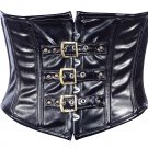 Black Faux Leather Steel Boning Underbust Fashion Corset Waist Cincher (Body Waist-26inch)