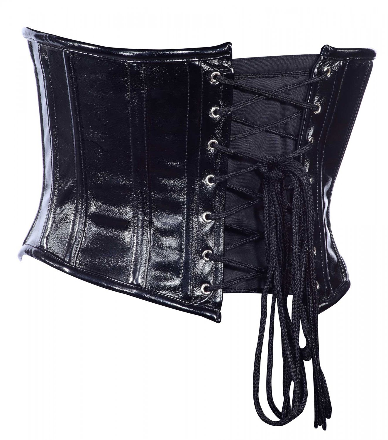 Black Faux Leather Steel Boning Underbust Fashion Corset Waist Cincher ...