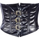 Black Faux Leather Steel Boning Underbust Fashion Corset Waist Cincher (Body Waist-32inch)