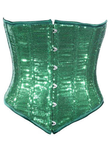 Green Sequin Fabric Steel Boning Underbust Fashion Corset Waist Cincher (Body Waist-24inch)