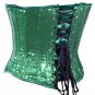 Green Sequin Fabric Steel Boning Underbust Fashion Corset Waist Cincher (Body Waist-32inch)
