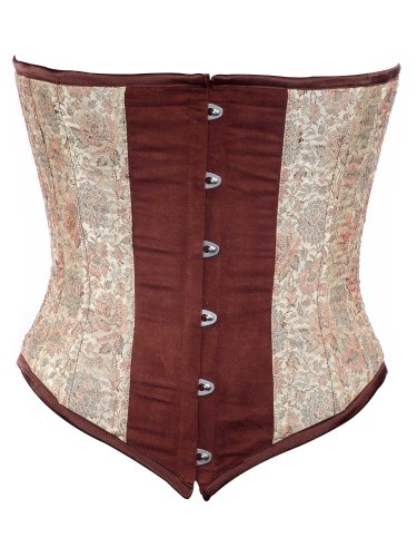 Chocolate Suede Cream Brocade Fabric Steel Boning Underbust Fashion Corset (Body Waist-28inch)