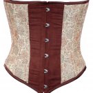 Chocolate Suede Cream Brocade Fabric Steel Boning Underbust Fashion Corset (Body Waist-30inch)