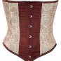 Chocolate Suede Cream Brocade Fabric Steel Boning Underbust Fashion Corset (Body Waist-32inch)