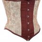Chocolate Suede Cream Brocade Fabric Steel Boning Underbust Fashion Corset (Body Waist-32inch)