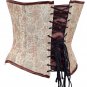 Chocolate Suede Cream Brocade Fabric Steel Boning Underbust Fashion Corset (Body Waist-32inch)