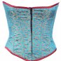Aqua Color Brocade Fabric Steel Boning Underbust Fashion Corset Waist Cincher (Body Waist-28inch)