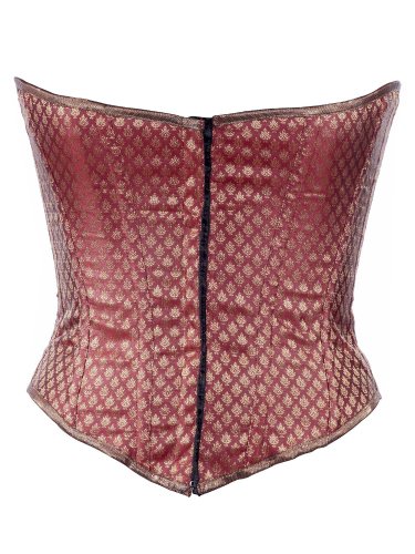 Maroon Ethnic Brocade Fabric Steel Boning Underbust Fashion Corset Waist Cincher (Body Waist-24inch)