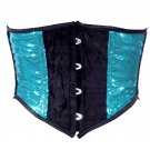 Blue & Black Sequin Fabric Steel Boning Underbust Fashion Corset Waist Cincher (Body Waist-24inch)