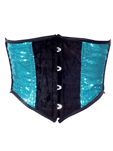 Blue & Black Sequin Fabric Steel Boning Underbust Fashion Corset Waist Cincher (Body Waist-34inch)