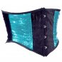 Blue & Black Sequin Fabric Steel Boning Underbust Fashion Corset Waist Cincher (Body Waist-38inch)